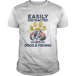 Easily Distracted By Dogs And Fishing Footprint Retro Shirt